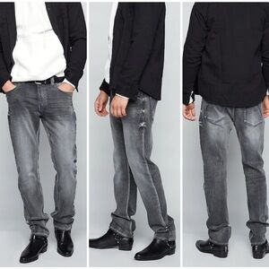 New Bauhaus Frankie Deluxe 5 Pocket Straight Fit Jeans Dark Grey Wash Sz 36